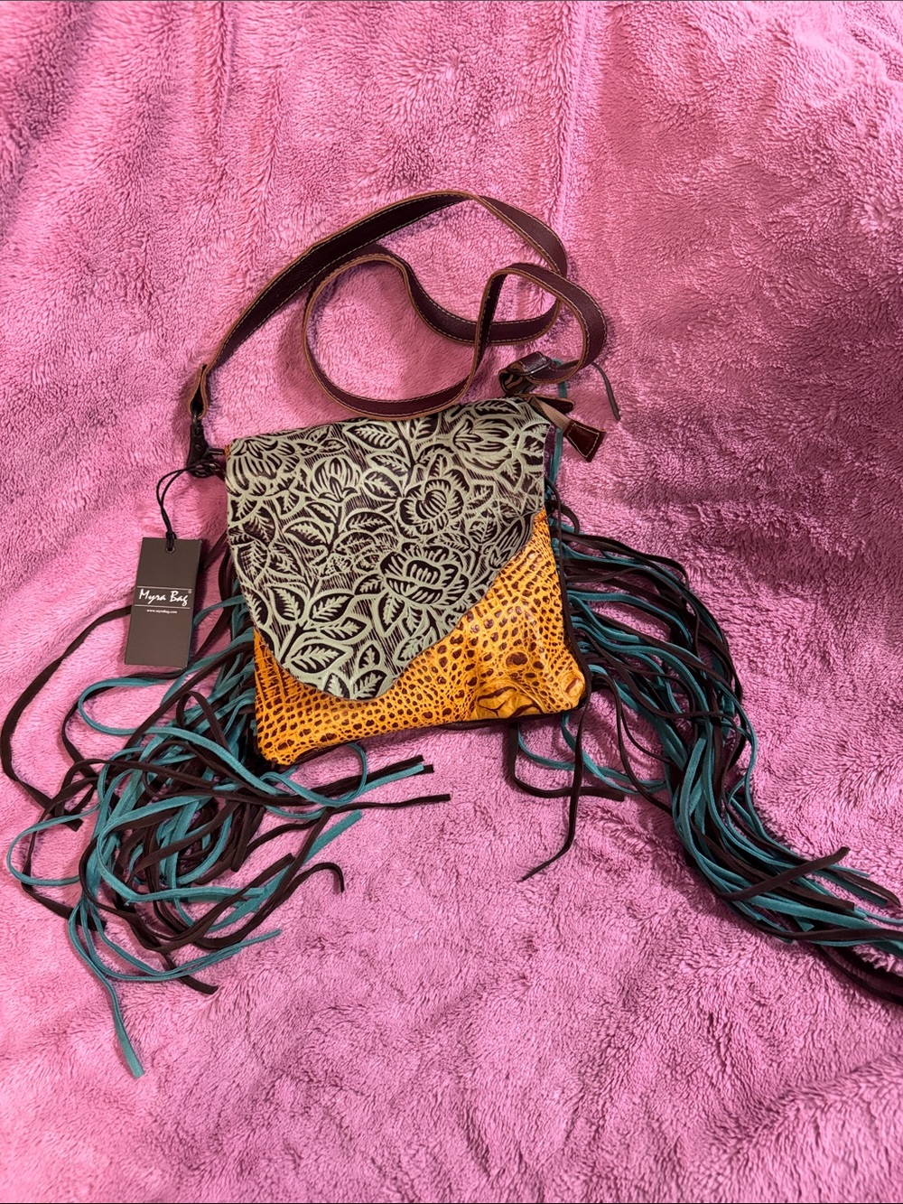 Myra Bag Teal, Mustard & Brown Fringe Leather Crossbody